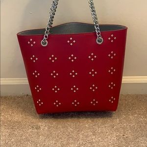 Red and silver mini tote handbag